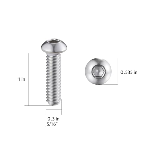Wensilon (30Pcs) 5/16-18 * 1 Button Head Socket Cap Bolts Screws, 304 Stainless Steel, Allen Hex Drive, Bright Finish, Fully Machine Thread - color: Silver, size: D 5/16-18*1