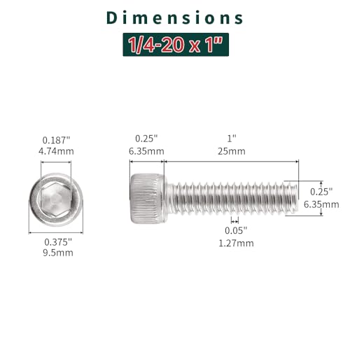 1/4-20 x 1 Socket Head Cap Screws (30 pcs), 304 Stainless Steel 18/8, Allen Hex Drive, Home Entertainment Furniture Screws, Fayeploo (with Hex Spanner) - size: 1/4-20 x 1"