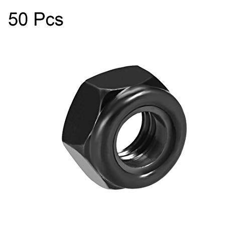 uxcell Hex Lock Nuts - M8 x 1.25mm Carbon Steel Nylon Insert Self-Locking Nuts for Fasteners, 50Pcs Black - size: M8 x1.25mm