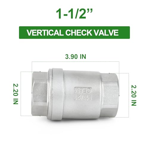 TAISHER 1PCS 304 Stainless Steel 1-1/2" Female Vertical Check Valve,Backflow Prevention, One Way Spring Check Valves CF8 WOG 1000 - size: 1-1/2"(Vertical)