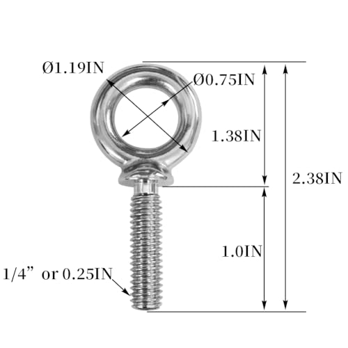1/4"-20 x 1 UNC Lifting Shoulder Eye Bolts (20 Pack) - size: 1/4"-20 x 1", style: Pack of 20 (304 stainless steel)