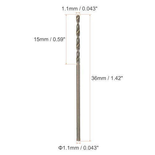 HARFINGTON 10pcs Cobalt Jobber Drill Bits 1.1mm / 0.043" M35 High Speed Steel HSS Twist Drilling Bit Tool for Stainless Steel Copper Wood Plastic and Other Hard Materials - size: 1.1mm