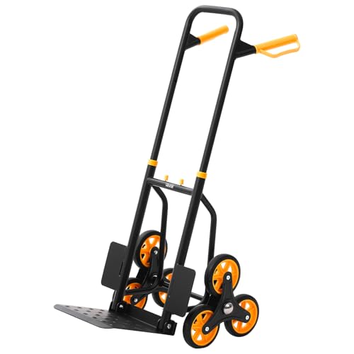 VEVOR Stair Climbing Cart 440 lbs, 330 lbs Stair-Climbing Capacity, Heavy-Duty Folding Trolley Cart with Telescoping Handle, 6 Wheels and 2 Bungee Cords for Home, Groceries, Warehouse - size: 23.6" x 18.1" x 42.9"