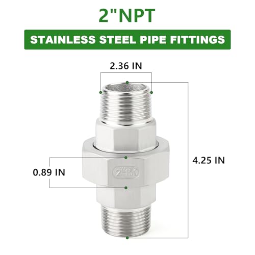 TAISHER 1PCS 304 Stainless Steel Union, 2" NPT Male x 2" NPT Male Cast Pipe Fitting - size: 2" MNPT