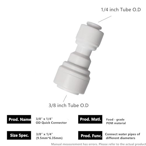 10 PCS OD Reducing Union Connector 1/4 inch to 3/8 inch OD Quick Straight Push Connector Water Tube Pipe Fitting Kit for RO Water Systems Purifiers Filters - style: 3/8" -1/4"straight connect(10)