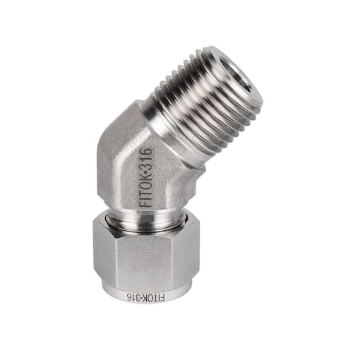 316 Stainless Steel Compression Tube Fitting 45 Degree Elbow 1/8" Tube OD x 1/8" Male NPT 10000 psi, SS-VM-FL2-NS2 - size: 1/8" OD x 1/8" MNPT
