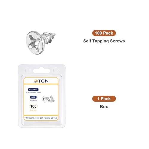 DTGN 100Pcs M3x6mm Flat Head Wood Screws, 304 Stainless Steel Phillips Self Tapping Screws - Good for Woodworking, Furniture - Silver - size: M3x6mm