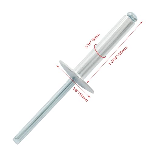 Aluminum Blind Rivets, 3/16" x 1-3/16", Silver, 60 Pcs - color: Silver, size: 3/16" x 1-3/16"