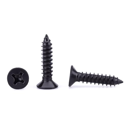 #8 x 3/4" Flat Head Phillips Sheet Metal Tek Screws, 304 Stainless Steel 18-8, Black Oxide Coated Finish, Corrosion Resistant Flat Head Wood Screws, 100 PCS - size: #8 x 3/4"