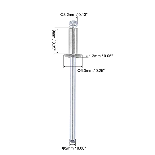 uxcell Blind Rivets 304 Stainless Steel 3.2mm Diameter 9mm Grip Length Silver 50pcs - size: 3.2mm x 9mm