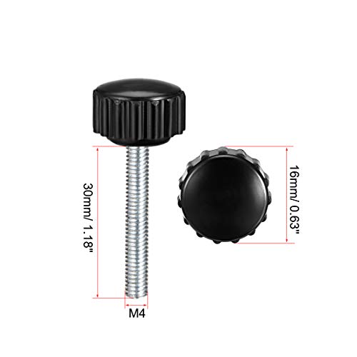 uxcell M4 x 30mm Metric Male Thread Knurled Clamping Knobs Grip Thumb Screw on Type Hand Clamping Handle Bolt with Plastic Knobs Black 8 Pcs - size: M4 x 30