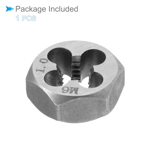 Hex Rethreading Die, M6 x 1 Pitch, Carbon Steel Cylindrical Pipe Threading Tool with 4 Chip Holes - (Applications: for Threading Repairing) - size: M6x1