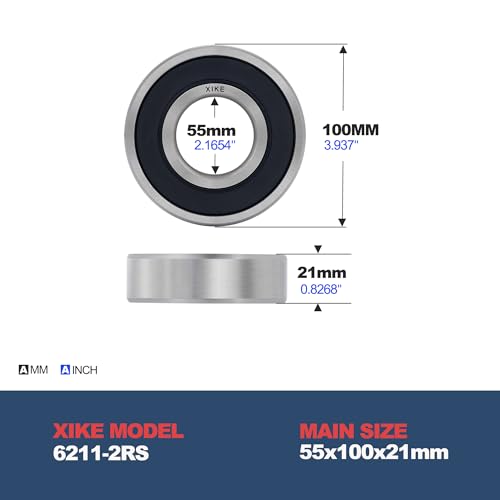 XIKE 6211-2RS Deep Groove Ball Bearing, 55x100x21mm, 1 Pack - size: 55x100x21mm
