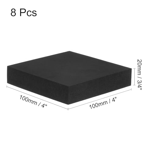uxcell 8pcs Rubber Padding Sheets 3/4 Inch Thick x 4 Inch Long Square Neoprene Foam Sheet Non-Slip Anti Vibration Pads, Anti-Skid Noise - size: 3/4" Thick, 4" Length