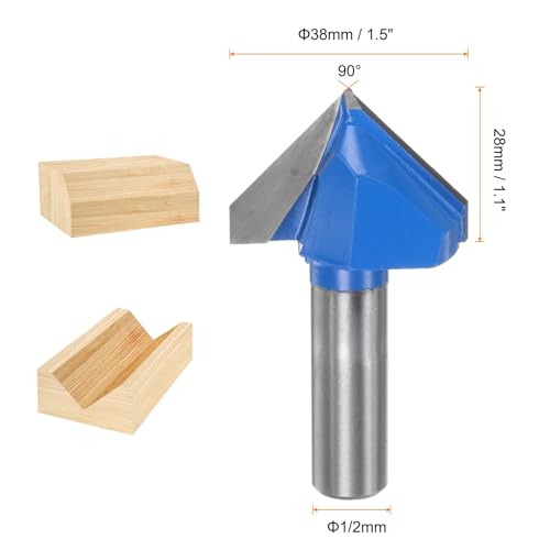 HARFINGTON 2pcs Router Bits 1-1/2" Dia 1/2" Shank 90 Degree V Type End Mill Carbide for Woodworking Carpentry Engraving Edge Trimmer Cutter Tools - size: 1-1/2"