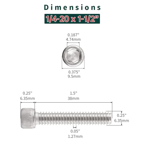 1/4-20 x 1-1/2" Socket Head Cap Screws (30 pcs), 304 Stainless Steel 18/8, Allen Hex Drive, Home Entertainment Furniture Screws, Fayeploo (with Hex Spanner) - size: 1/4-20 x 1-1/2"