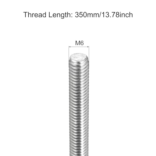 MECCANIXITY Fully Threaded Rod M6 x 350mm 1mm Thread Pitch 304 Stainless Steel Right Hand Threaded Rods Bar Studs 6 Pack - size: M6 x 350mm