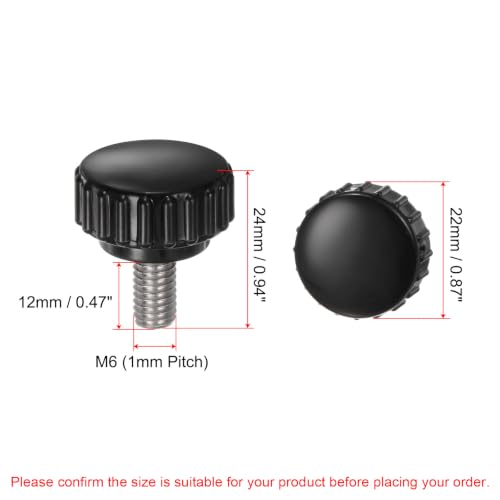 uxcell 6pcs Knurled Clamping Knobs M6 x 12mm Metric 304 Stainless Steel Male Thread Thumb Screw on Type 22mm Plastic Round Head Threaded Hand Bolt Stud Knobs Black - size: M6 x 12mm x 22mm