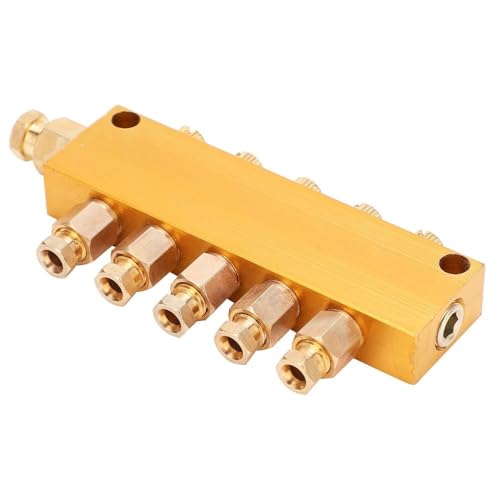 Brass Oil Distributor 5/6 Way Adjustable Lube Oil Piston Distributor Manifold Valve - 1 In 5/6 Out for Centralized Lubrication System(1 in 5 Out) - size: 1 in 5 Out