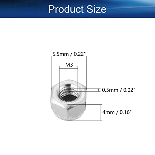 Nylon Insert Hex Lock Nuts 100Pcs M3x0.5mm Carbon Steel Black Zinc Plated Hex Self Clinching Nuts - size: M3-0.5