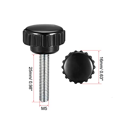 uxcell 4pcs Knurled Clamping Knobs M5 x 25mm Metric Zinc Plated Carbon Steel Male Thread Thumb Screw on Type 16mm Plastic Round Head Threaded Hand Bolt Stud Knobs Black - size: M5 x 25mm x 16mm
