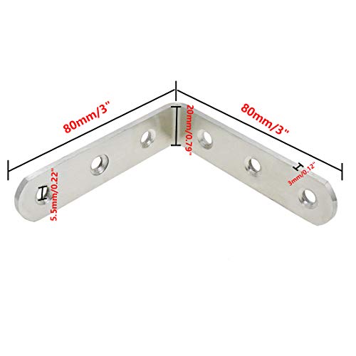 L Brackets 3" x 3" Corner Braces 304 Stainless Steel Corner Braces -4pcs - color: Silver, size: 3.15" x 3.15"