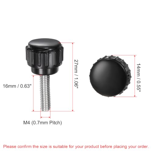 uxcell 12pcs Knurled Clamping Knobs M4 x 16mm Metric 304 Stainless Steel Male Thread Thumb Screw on Type 14mm Plastic Round Head Threaded Hand Bolt Stud Knobs Black - size: M4 x 16mm x 14mm