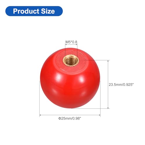 uxcell Threaded Ball Knobs, M5 Female Thread Thermoset Ball Knob 25mm Dia Round Operation Ball Handles with Copper Insert for Machine Lever Handle, Red - color: Red, size: M5x25mm