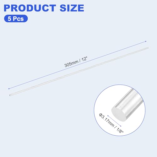 uxcell 5pcs 304 Stainless Steel Round Rods, 1/8" Dia x 12" Length Stainless Steel Metal Solid Shaft Rod Bar for Industry Use Metal Working Hobbies DIY Craft, Silver - size: 1/8" Dia x 12" Length