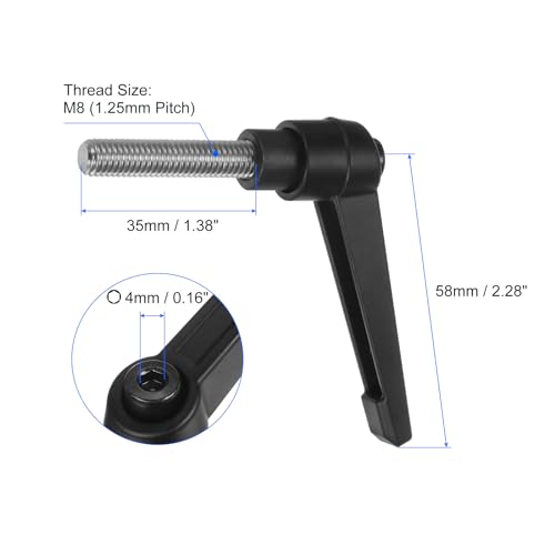 uxcell 2pcs Clamping Lever Handles, M8 x 35mm 304 Stainless Steel Threaded Male Stud, Adjustable Handles Locking Quick Release Ratchet Push Button Bolt Knobs, Black - size: M8 x 35mm