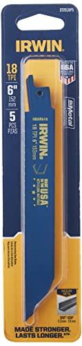 IRWIN Tools Reciprocating Saw Blade, Metal-Cutting, 6-inch, 18 TPI (372618P5) - size: 6", style: 18TPI / 18TPI / 5-count