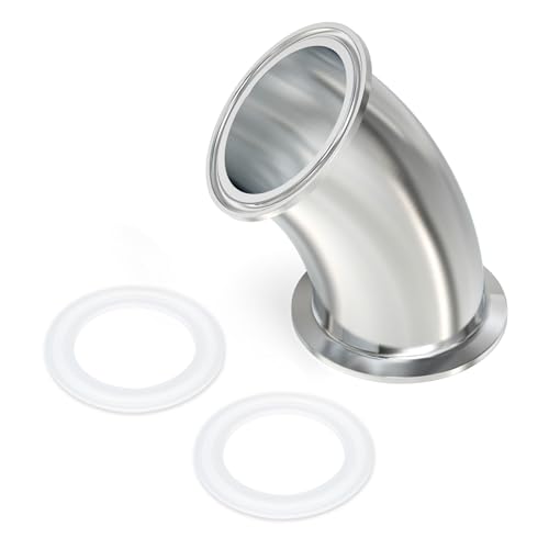TAISHER 1PCS 304 Stainless Steel 1" Tube OD 45 Degree Elbow Sanitary Pipe Fittings 1.5" Tri Clamp 50.5MM Ferrule Flange with 2PCS Silicone Gaskets - size: 1" Tube OD (1.5" Tri Clamp)
