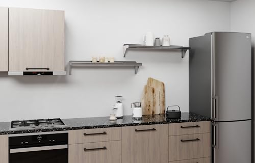 AmGood 8 in. x 36 in. Stainless Steel Wall Shelf with Backsplash - Holds 175 lbs - NSF 18-Gauge, Bullnose Edge | Shelf Over Stove, Coffee Station & Laundry - size: 8 in. x 36 in.