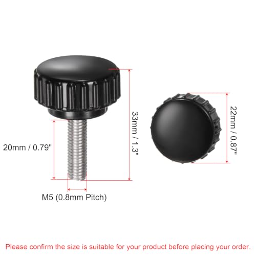 uxcell 6pcs Knurled Clamping Knobs M5 x 20mm Metric 304 Stainless Steel Male Thread Thumb Screw on Type 22mm Plastic Round Head Threaded Hand Bolt Stud Knobs Black - size: M5 x 20mm x 22mm