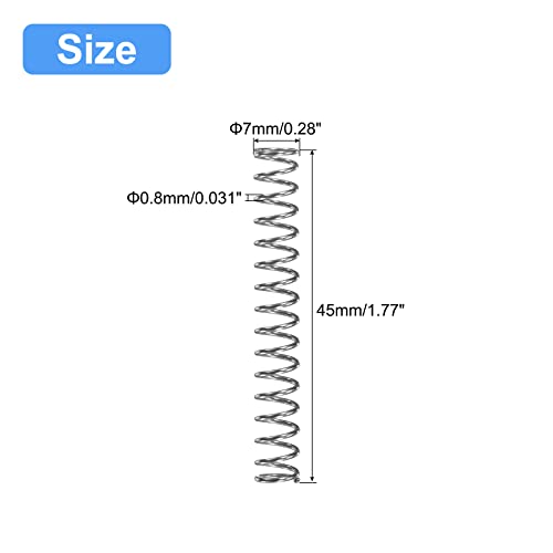 uxcell Compression Spring, 5Pcs 304 Stainless Steel, 7mm OD, 0.8mm Wire Size, 45mm Free Length, Silver Tone - size: 7x0.8x45mm