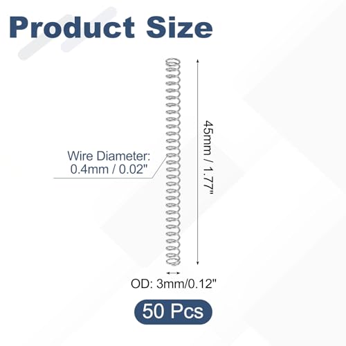 uxcell 50Pcs 304 Stainless Steel Compression Springs,0.4mmWD, 3mm ODx45mm L - size: 3mmx45mm