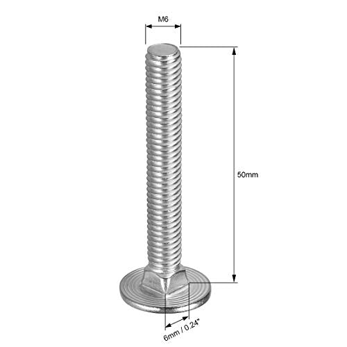 uxcell Carriage Bolts, Neck Carriage Bolt, 304 Stainless Steel M6x50mm 8pcs - size: M6x50mm