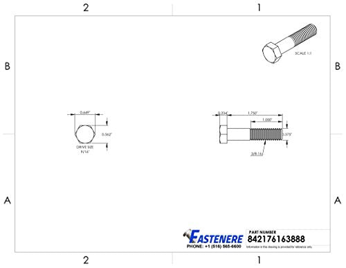 3/8-16 x 1-3/4" Hex Head Cap Screw Bolts, External Hex Drive, Stainless Steel 304, Partially Threaded, Stainless Steel, Quantity 10 - size: 3/8-16 x 1-3/4 Inch (10 Pack)