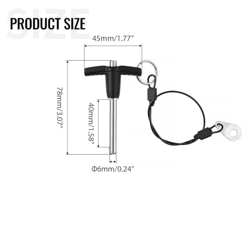 2 Pack T Handle Quick Release Pin 0.24 Inch Diameter ,Stainless Steel Ball Locking Pin with Push Button Lanyard Cable Usable Length 1.57"(6*40mm) - size: 6mm-40mm