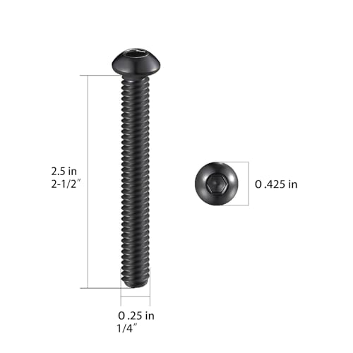 Wensilon (50Pcs) 1/4-20 * 2-1/2 Button Head Socket Cap Bolts Screws, 304 Black Stainless Steel, Allen Hex Drive, Bright Finish, Fully Machine Thread - color: Black, size: B 1/4-20*2-1/2