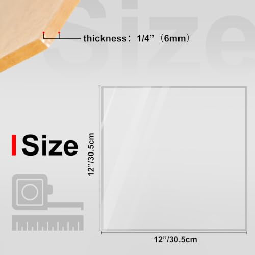 KINLINK 12x12 Plexiglass Sheets 1/4 inch Thick, 6mm Clear Cast Acrylic Sheet, Plastic Board for DIY Project, Craft, Window Glass, Table top, Picture Frame, Acrylic Sign and Wedding Invitation 2 Pack