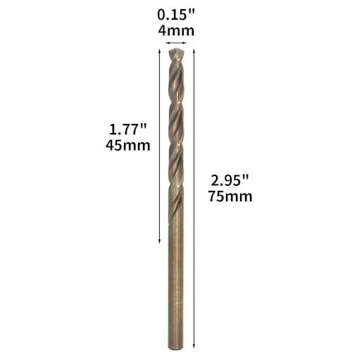 Metric Cobalt Drill Bits 4mm 10PCS, M35 high Speed Steel, high Hardness Straight Shank Drill, Mechanical or Hand Drill for Drilling, Suitable for Stainless Steel, Iron, Copper and Aluminum. - size: 4 mm (10 Count)