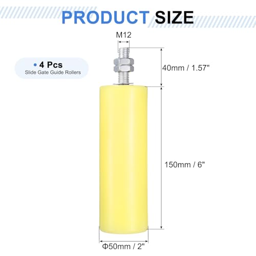uxcell 4Pcs Slide Gate Guide Roller, 6" Nylon Rollers Gate Support Assembly - color: Yellow, size: 6 Inch