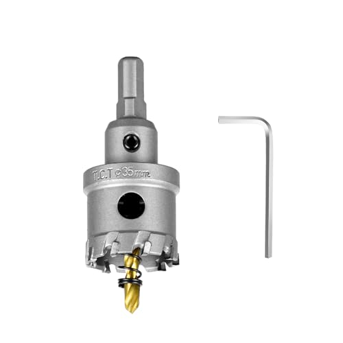 SALI 1-3/8" (35mm) TCT Hole Saw Kit Tungsten Carbide Tipped Hole Saw Drill Bit with Titanium-Plated Pilot Drill bit for Metal, Stainless Steel, Iron, Wood, Plastic - size: 1-3/8"