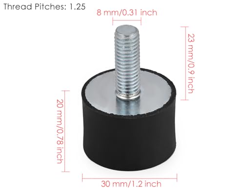 4Pcs M8 Rubber Vibration Isolator Mounts, Thread Pitches 1.25