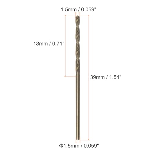 HARFINGTON 10pcs Cobalt Jobber Drill Bits 1.5mm / 0.059" M35 High Speed Steel HSS Twist Drilling Bit Tool for Stainless Steel Copper Wood Plastic and Other Hard Materials - size: 1.5mm