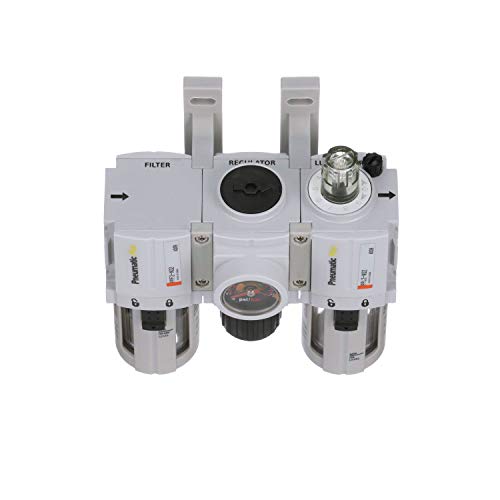 PneumaticPlus PPC2-N02G Mini Compressed Air Filter Regulator Lubricator Combo 1/4" NPT - Poly Bowl, Manual Drain, Embedded Gauge