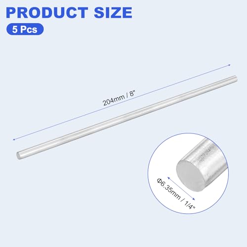 uxcell 5pcs 304 Stainless Steel Round Rods, 1/4" Dia x 8" Length Stainless Steel Metal Solid Shaft Rod Bar for Industry Use Metal Working Hobbies DIY Craft, Silver - size: 1/4" Dia x 8" Length