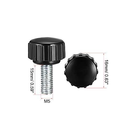 uxcell M5 x 15mm Metric Male Thread Knurled Clamping Knobs Grip Thumb Screw on Type Plastic Threaded Hand Bolt Knobs Black 12 Pcs - size: M5 x 15
