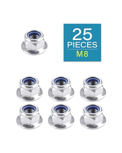 IMScrews M8-1.25 Flange Nuts, 304 Stainless Steel Hex Lock Nuts with Integrated Washer Base, Blue Nylon Insert Anti-Loosening, Corrosion Resistant Hardware, Pack of 25 - size: M8-1.25